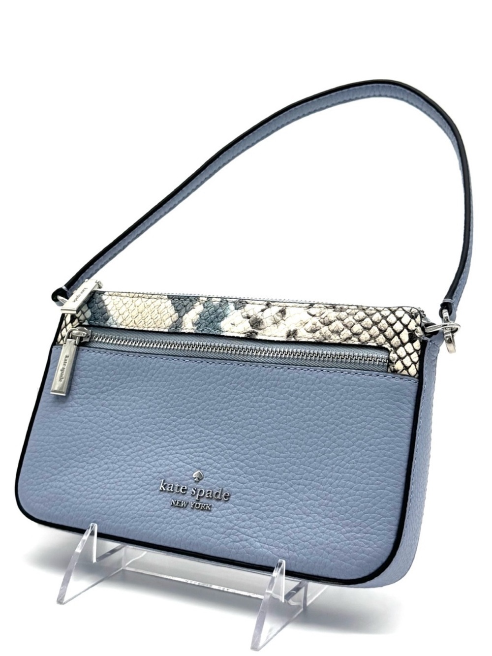 Kate Spade Leila Convertible Leather Mini Pachette Bag Snakeskin Blue